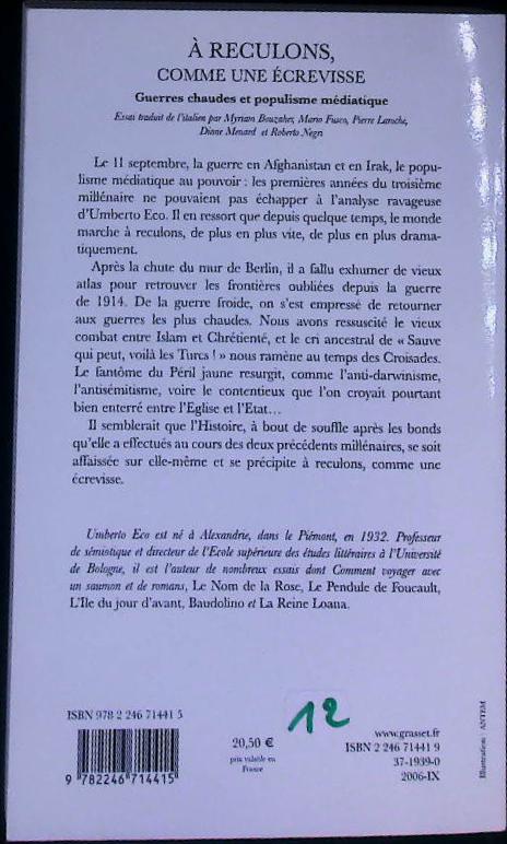 A reculons comme une écrevisse : livres pas cher d'occasion, de seconde main de l'association Lire et Créer