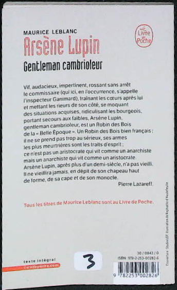 Arsène LUPIN gentleman cambrioleur : livres pas cher d'occasion, de seconde main de l'association Lire et Créer