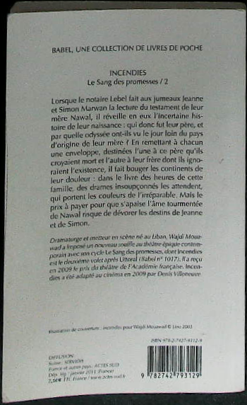 Incendies: le sang des promesses - TOME 2 : livres pas cher d'occasion, de seconde main de l'association Lire et Créer
